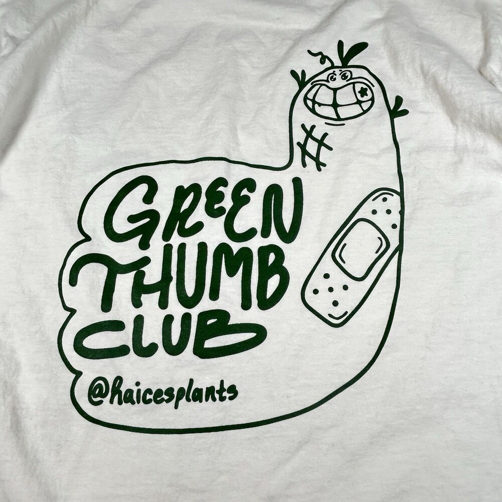 Green Thumb Club on Shaka Wear Cropped Cotton T-shirt Cream & Green Graphic Med